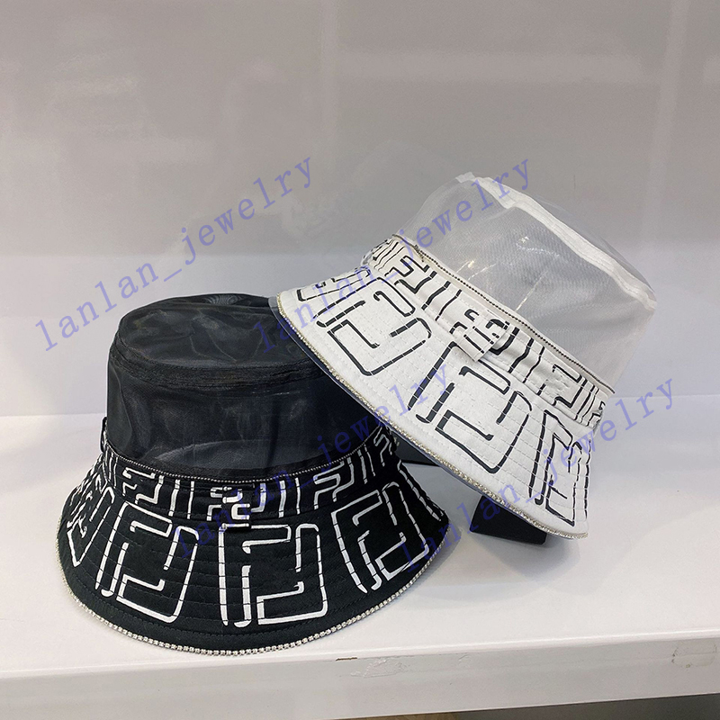 2021 Fashion Caps Double F Mesh Splicing Chain Water Drill Edge Fisherman Hat Spring Summer L-PF09, Blue;gray