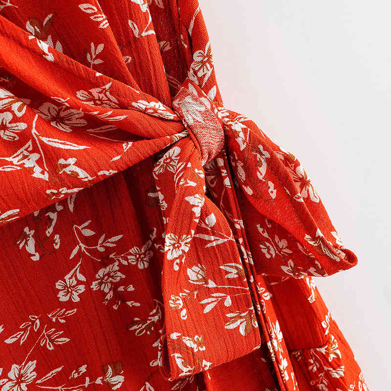 Women V Neck Ruffle Wrap Dress Summer A Line Beach Party es Casual Short Sleeve Floral Print Mini 210515