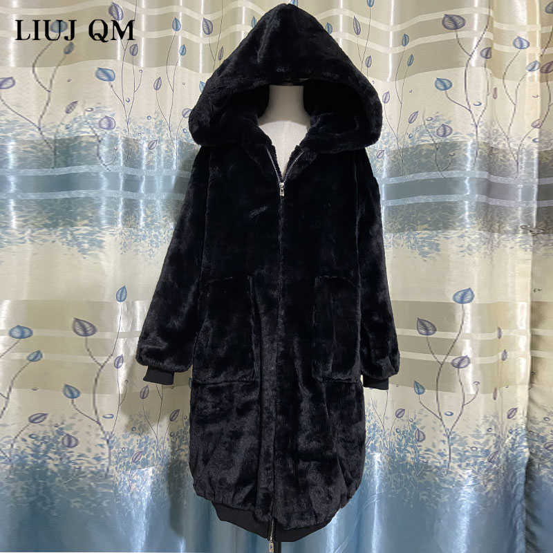 Oversized Winter Faux Fur Coat Women Parka Long Warm Faux Fur Jacket Coats Hoodies Loose Winter Coat Outwear casaco feminino 210917