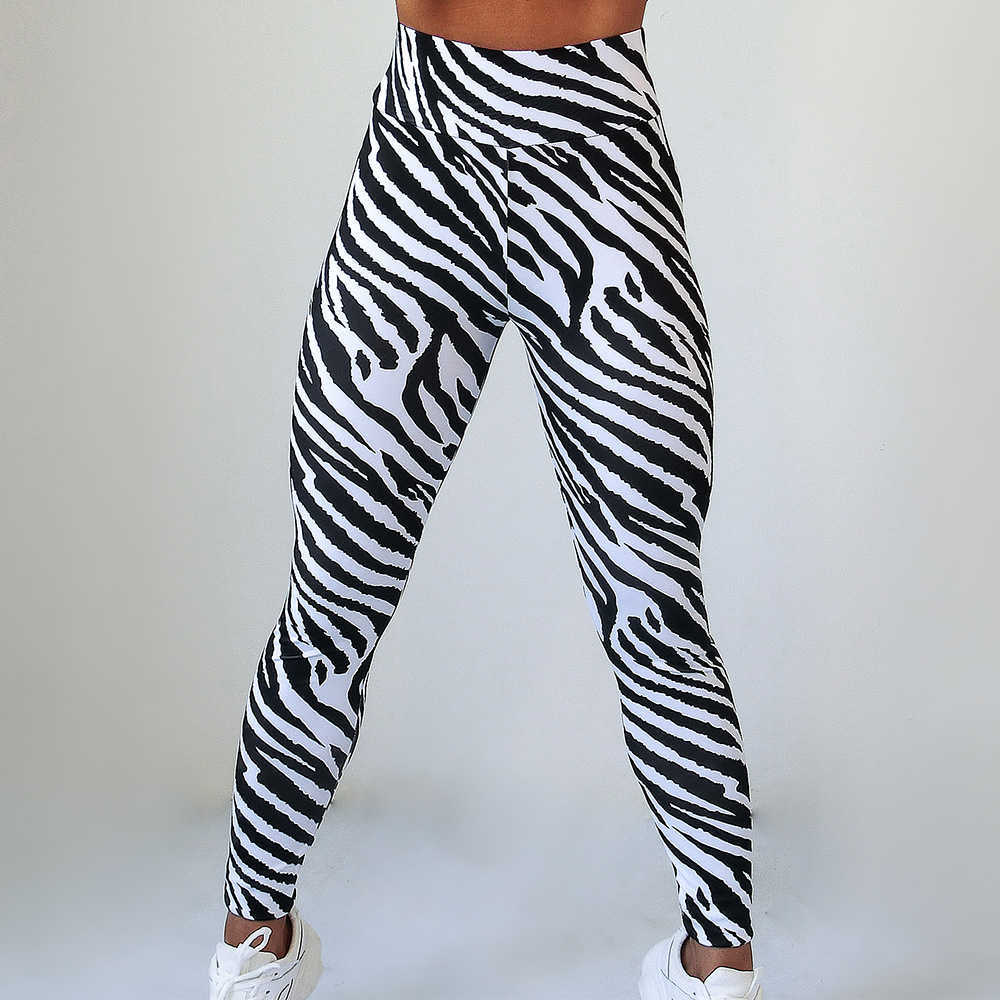 Ogilvy Mather Sexy Zebra Stripes Fitness Leggings High Waist Woman Quick Drying High Elasticity Slim Pants Workout Leggings 210820