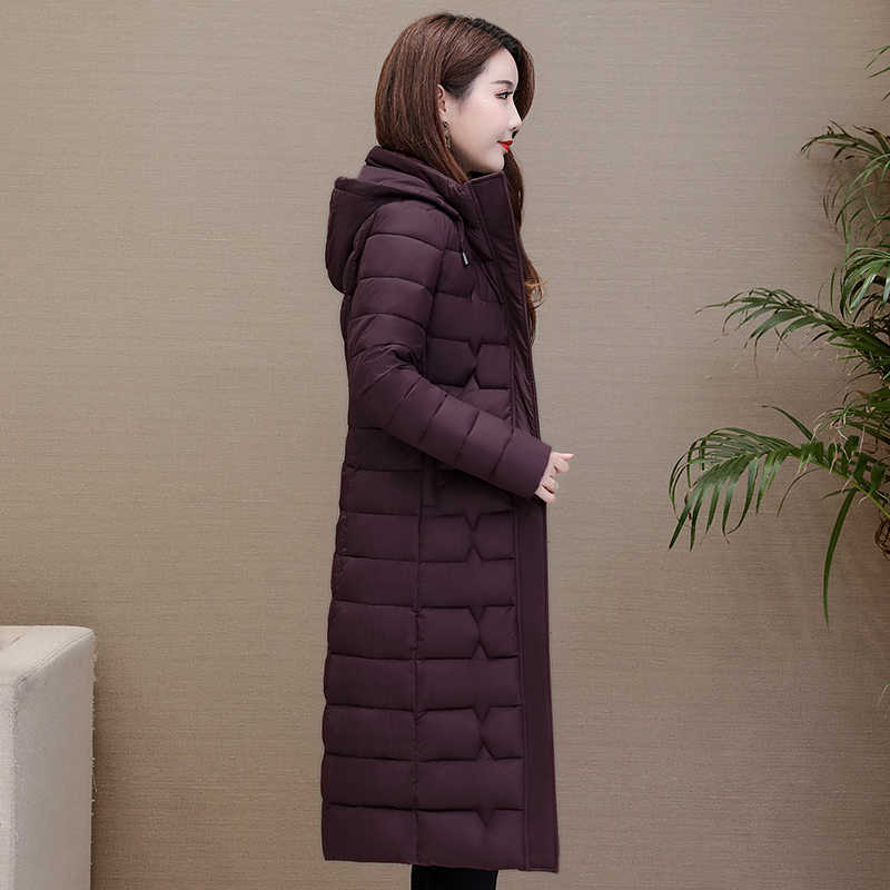 women slim long jacket thick winter parka office laides hooded warm cotton coat femme outwear cazadora mujer 211018
