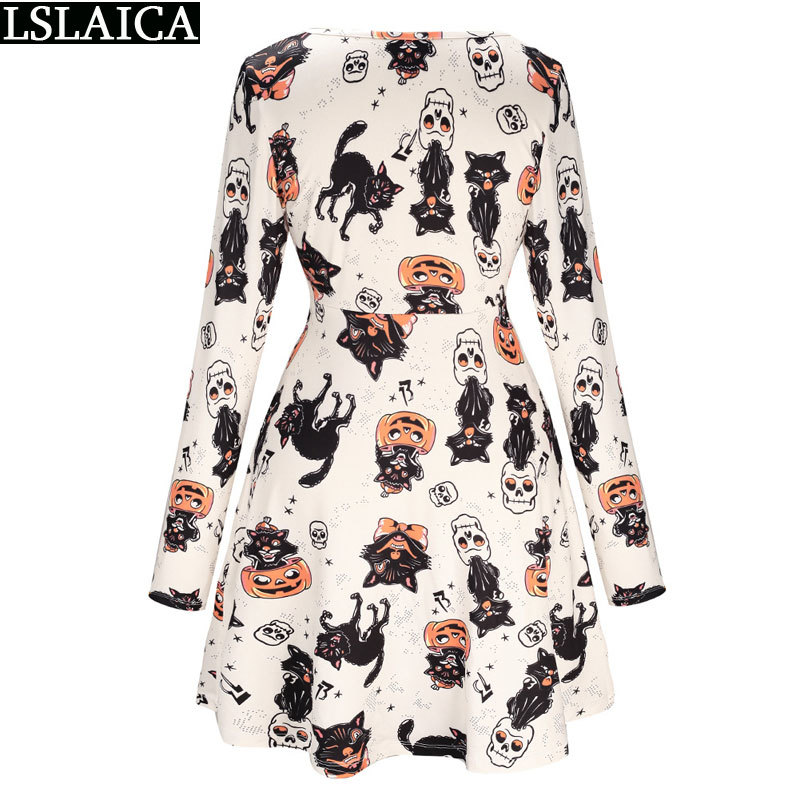 fashion spring women dress long sleeve O-neck cartoon print sexy high waist slim casual party wild office 210515