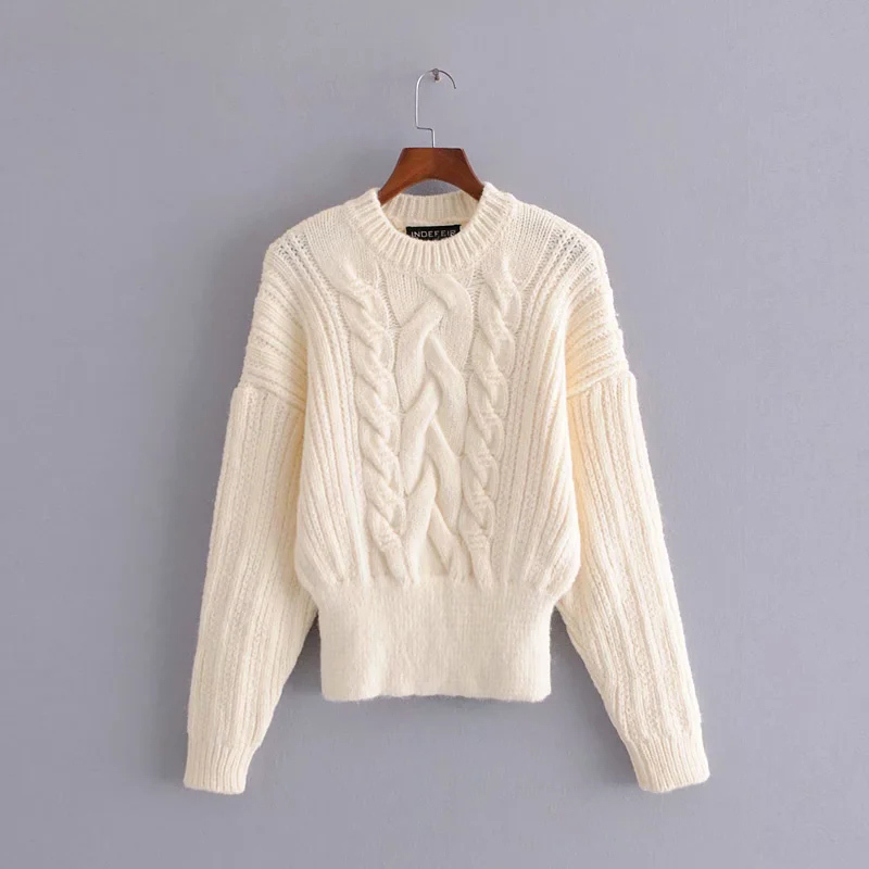 Women Fashion Loose Knitted Sweater Vintage Round neck Long Sleeve Female Pullovers Chic Tops 210520