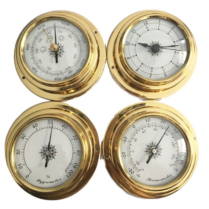 4 Inches 4 Stks/set Thermometer Hygrometer Barometer Watches Clock Copper Shell Zirkonium Marine For Weather Station 83XA
