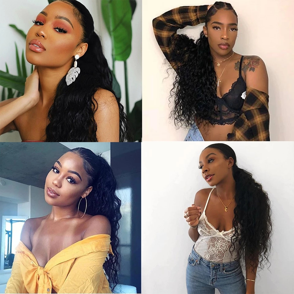 Natural Wavy Drawstring Ponytail Human Hair Brazilian Afro Clip In Extensions For Black Women Remy Natural Color can be braided Pony Tail hairpiece 14