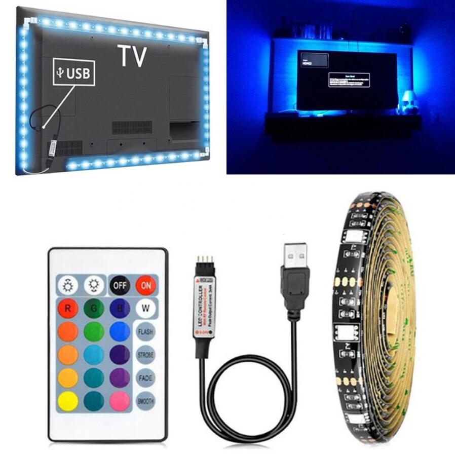 LED Smart Light Strip Set with 5050 RGB Waterproof Colorful USB 24 Keys IR Remote Control TV Background Desk Decor Screen Atmosphere Light 1M 2M 3M