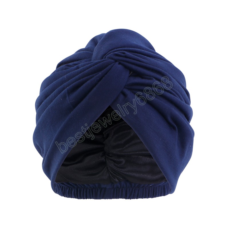 Women Satin Linning Turban Twist Head Wrap Soild Color Hat Headband Turban Muslim Cap Headscarf Inner Hijab India Hats