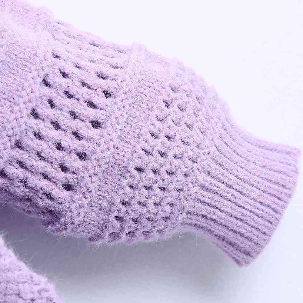 Female Purple Single Breasted Fashion V Neck Cardigan Hollow Out Vintage Sweater Female Chic Long Sleeve Knitted Blouse 210521wtt