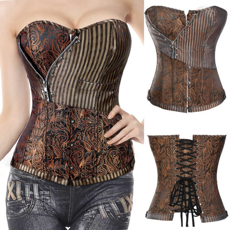 Steampunk Corset Gothic Corselet Halloween Sexy Costume Overbust Plus Size Burlesque Clothes Woman Slimming Sheath Boned Top 210603, Brown
Steampunk Corset Gothic Corselet Halloween Sexy Costume Overbust Plus Size Burlesque Clothes Woman Slimming Sheath Boned Top 210603, Brown
