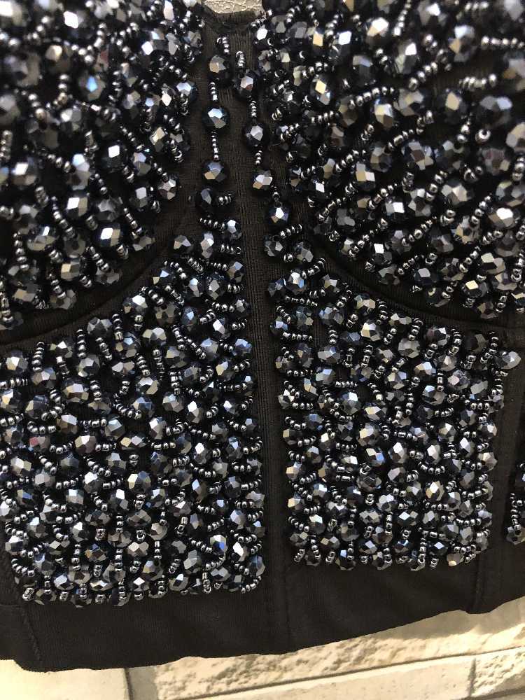 Autumn Winter Sequins Gaga Bustier Pearls Push Up Night Club Bralette Women's Bra Cropped Top Corset Plus Size D240 210527