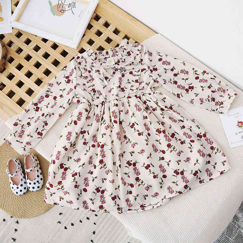 Girls Dress Autumn Fashion Rural Style Long Sleeve Girl Print GirlsClothes 210515