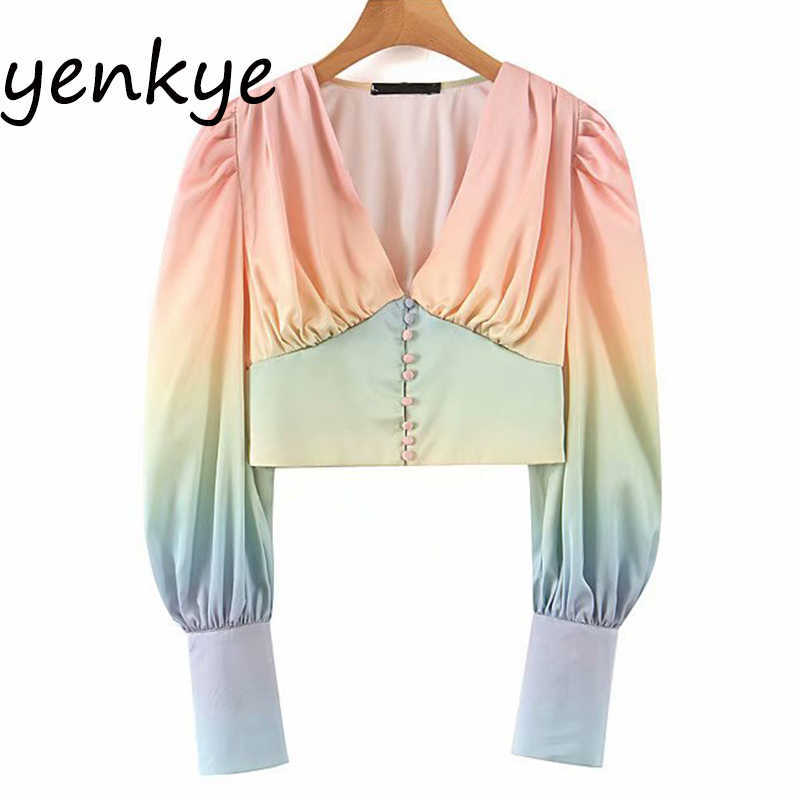 Multicolor Gradient Blouse Shirt Women Lantern Sleeve V Neck Streetwear Crop Top Chemise Femme Summer Chiffon Blouses blusas 210721, Beige
Multicolor Gradient Blouse Shirt Women Lantern Sleeve V Neck Streetwear Crop Top Chemise Femme Summer Chiffon Blouses blusas 210721, Beige
