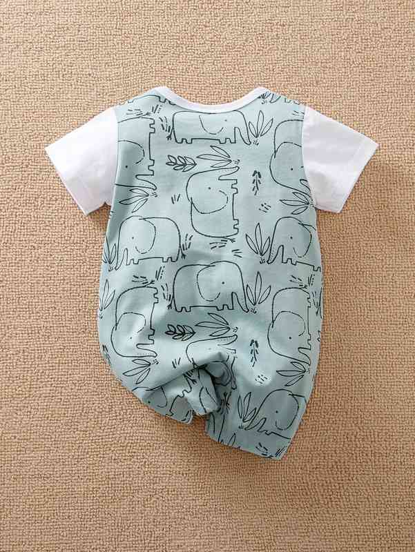 Yierying Baby Elephant Cartoon Print 2 In 1 Romper SHE