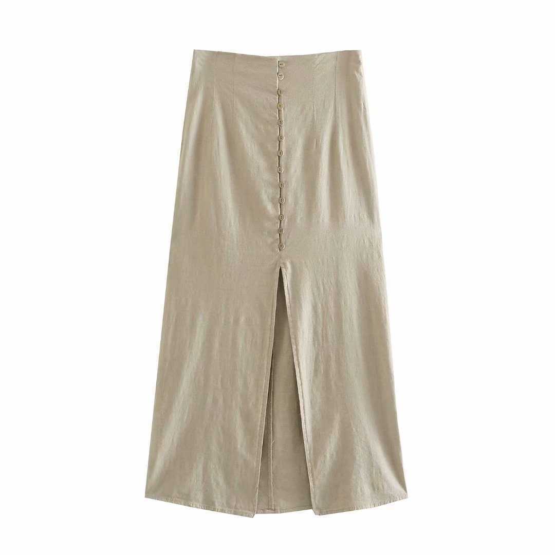 Midi Skirt Women Linen Textured High-waist elegant High Fashion casual Vintage slit skirts Women 210709, Khaki
Midi Skirt Women Linen Textured High-waist elegant High Fashion casual Vintage slit skirts Women 210709, Khaki
