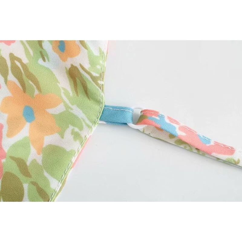 Vintage France Summer Floral Print Spaghetti Strap Short Dress Retro Sexy Women Sling Dresses Holiday 210429