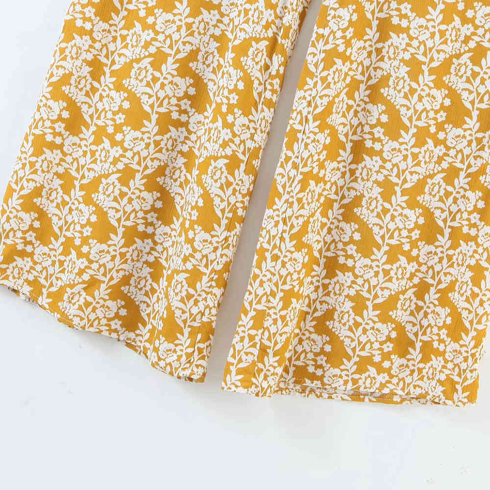 BBWM Elegant Beach Vacation Floral Jumpsuit Boho Wide Leg Long Romper Jumpsuits Deep V-neck Tie A Knot Summer Jumpsuit 210520