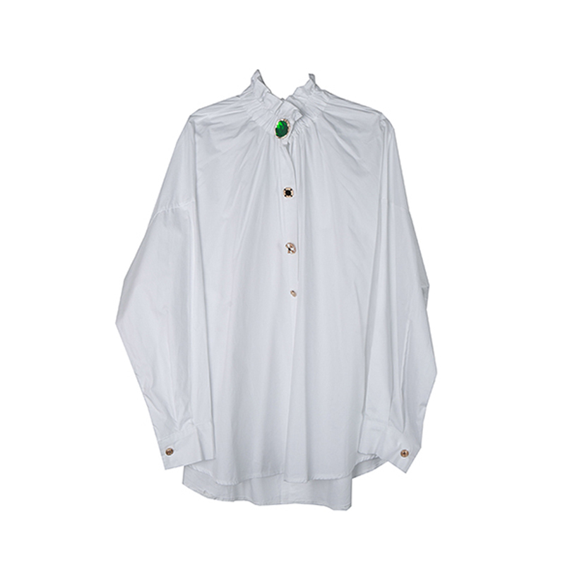 White Diamonds Button Shirt For Women Lapel Collar Long Sleeves Loose Oversized Shirts Female Fashion 210524