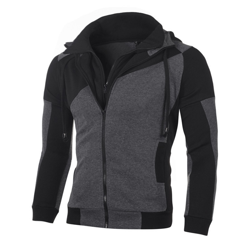 New men' personalized color blocking double zipper Hoodie cardigan slim fitting sweater, White
New men' personalized color blocking double zipper Hoodie cardigan slim fitting sweater, White