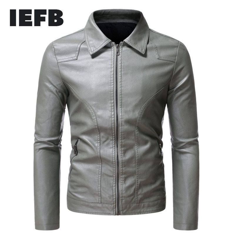 IEFB /men's wear Moto & Biker slim lPU eather jacket handsome zipper lapel male's business simple casual long sleeve coat 9Y3927 210524