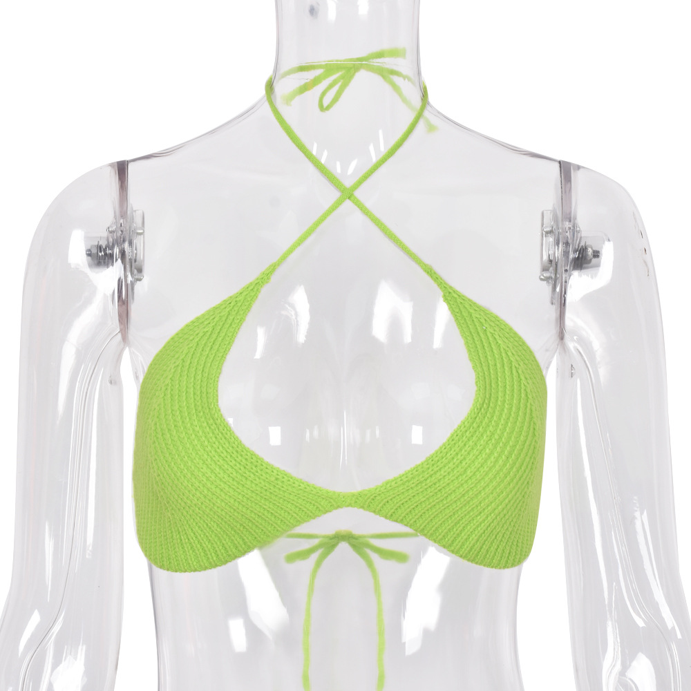 Hot Sexy Halter Baless Knit Wrap Crop Top for Women Fashion Summer Green Tie Up Tops Sweater Streetwear Clubhigh quality
Hot Sexy Halter Baless Knit Wrap Crop Top for Women Fashion Summer Green Tie Up Tops Sweater Streetwear Clubhigh quality
