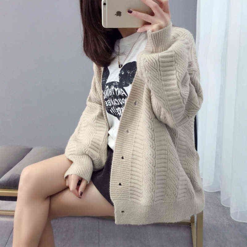 Sweater cardigan jacket female loose Korean student spring and autumn sweater trend round button net red old K 211117
