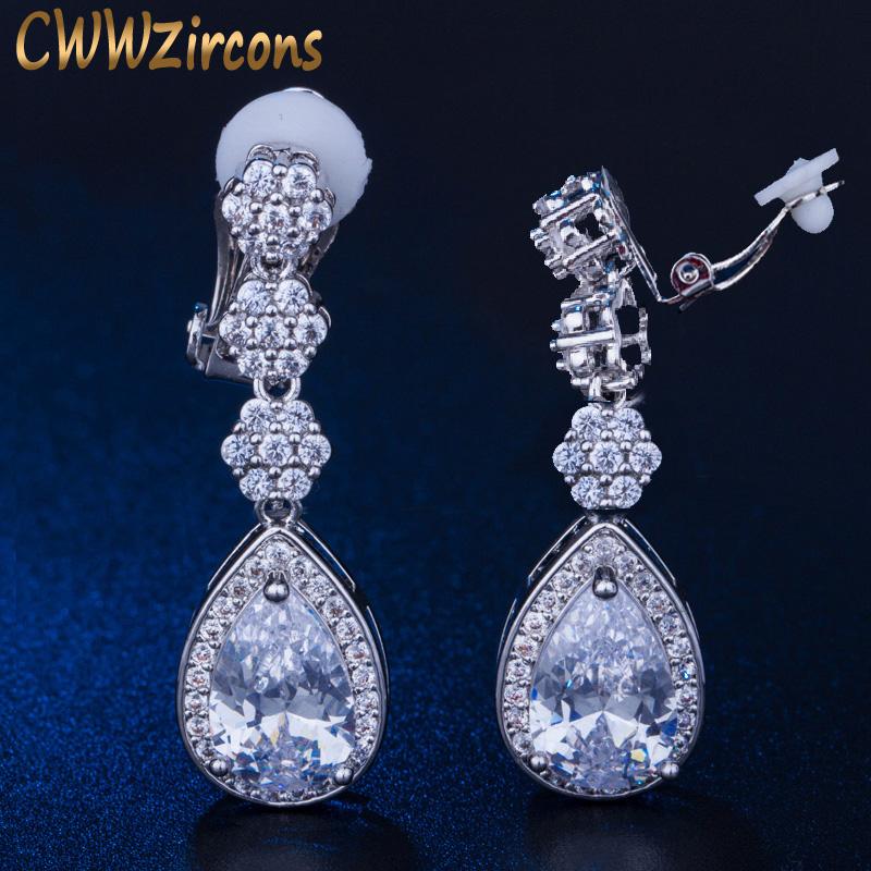 Clip-on & Screw Back CWWZircons Japanese Design Non Piercing Water Drop Dangle Clip On Earring Elegant CZ Crystal No Hole Earrings For Women, Silver
Clip-on & Screw Back CWWZircons Japanese Design Non Piercing Water Drop Dangle Clip On Earring Elegant CZ Crystal No Hole Earrings For Women, Silver