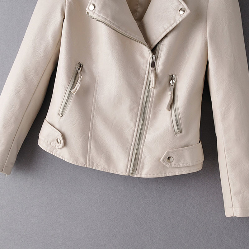 PU Lapel Long Sleeve Anti-fan Car Zipper Women's Jacket Autumn High Waist Slim Chic Female Coat Black Red 210507