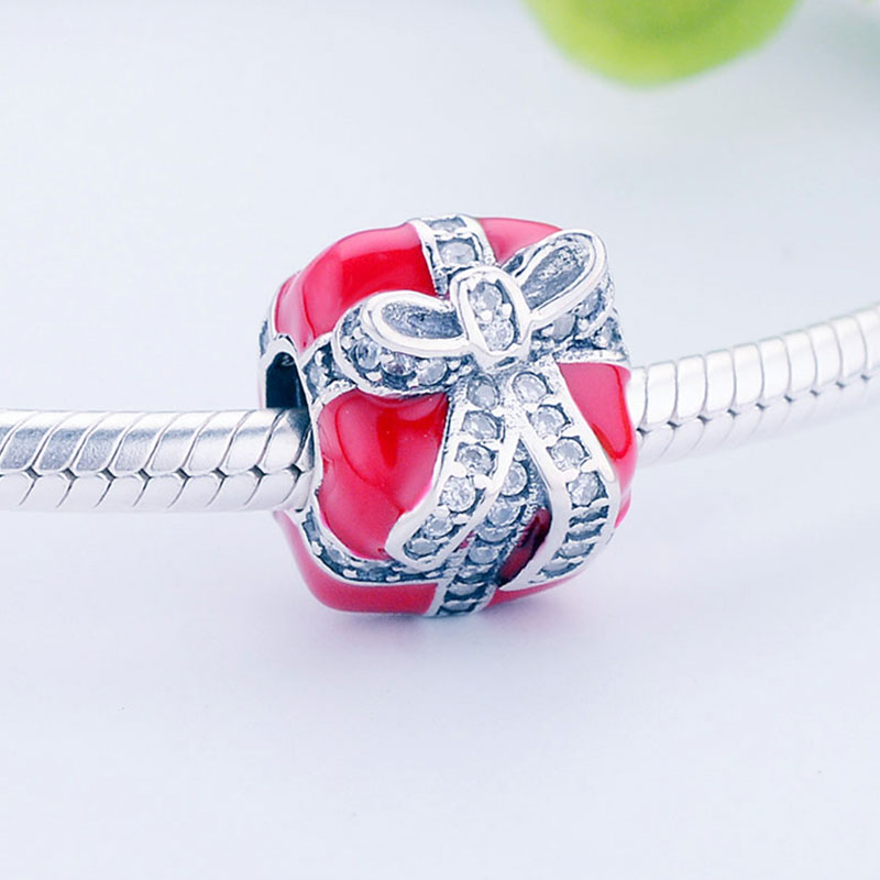 Fit Original Brand Charms Bracelet 925 Sterling Silver Red Enamel Box CZ Beads Berloque Making Jewelry Birthday Gift