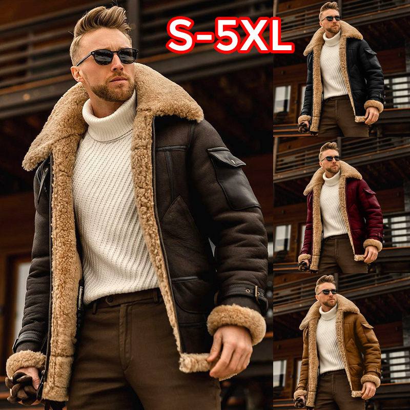 Mens Winter Jacket Aviator Pilot Fur Bomber Shearling Thicken Coat Lapel Collar Military Faux Cashmere Motorcycle Jacket, Brown
Mens Winter Jacket Aviator Pilot Fur Bomber Shearling Thicken Coat Lapel Collar Military Faux Cashmere Motorcycle Jacket, Brown