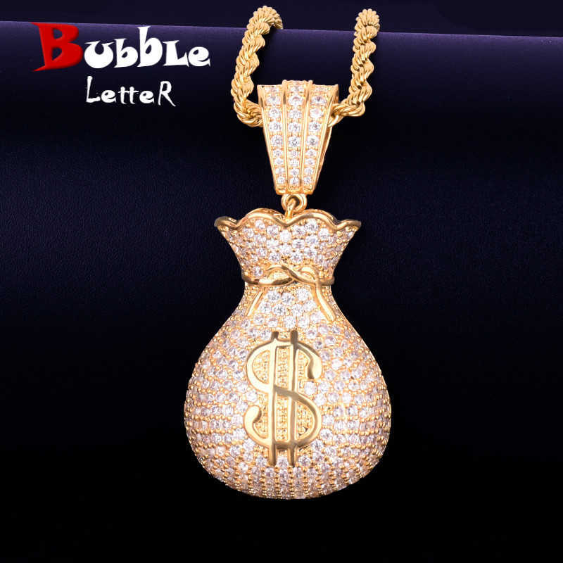 Men's Dollar Bag Pendant Necklace Gold Color Bling Cubic Zircon Hip Hop Rock Jewelry X0707
Men's Dollar Bag Pendant Necklace Gold Color Bling Cubic Zircon Hip Hop Rock Jewelry X0707