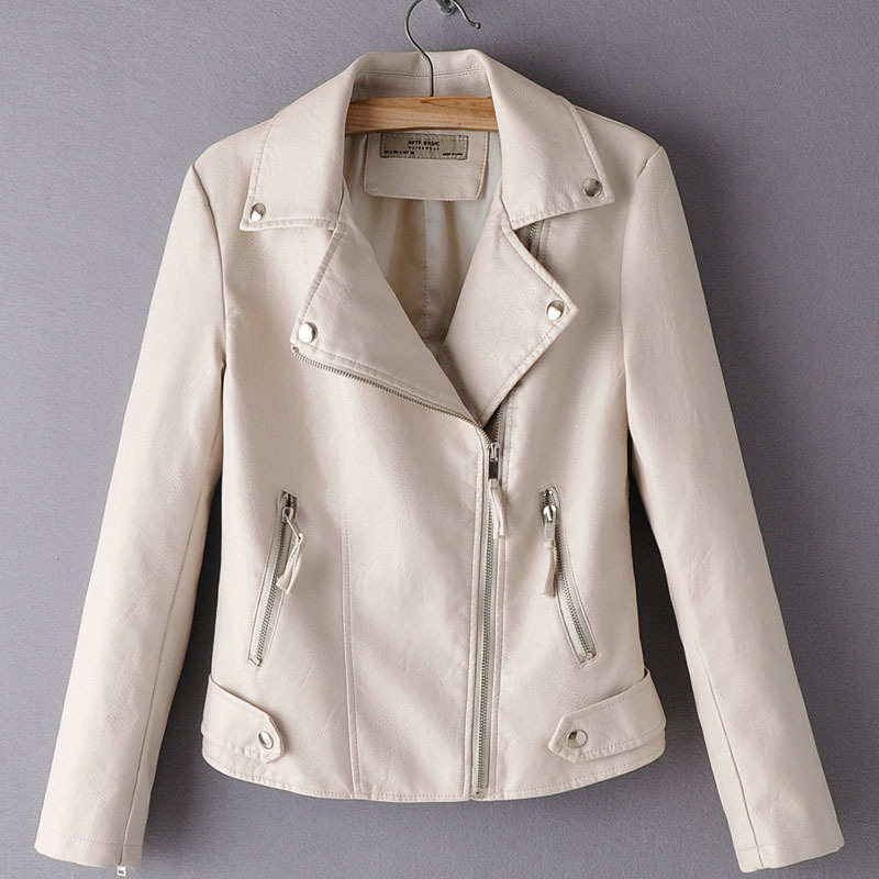 PU Lapel Long Sleeve Anti-fan Car Zipper Women's Jacket Autumn High Waist Slim Chic Female Coat Black Red 210507