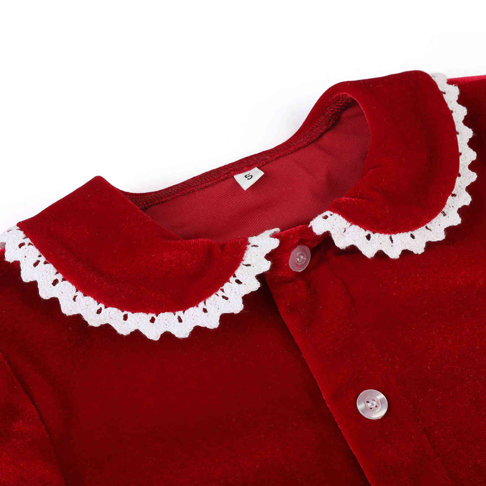 Winter Boutique Velvet Fabric Red Kids Clothes Pjs With Lace Toddler Boys Set Pyjamas Girl Baby Sleepwear 211102