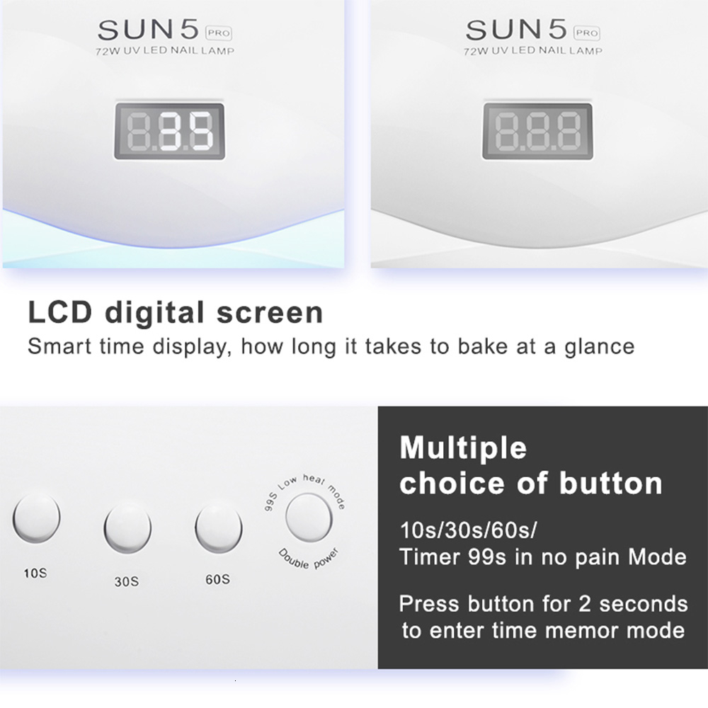 72W SUN5 Pro UV Lamp LED Nail Lamp Nail Dryer For All Gels Polish Sun Light Infrared Sensing 10/30/60s Timer Smart For Manicure T191005
