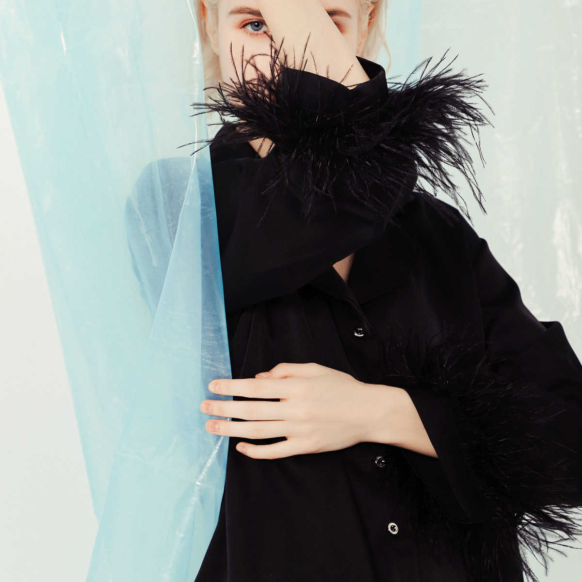 Office Lady Solid Feathers Patchwork Notched Pajamas Wind Shirt Jacket Blouse Women 210615Z