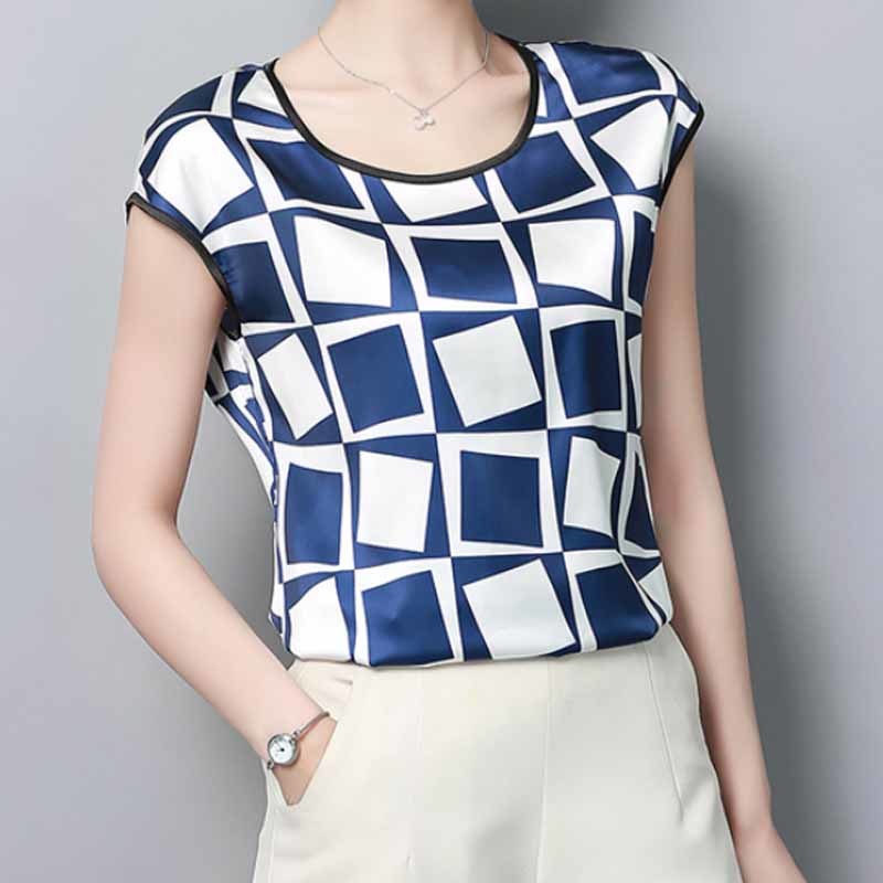 Fashion Summer Women Printed Short Sleeve Blouse Party Girls Sexy O-Neck Casual Silk Shirts Blusas Mujer De Moda D733 30 210518