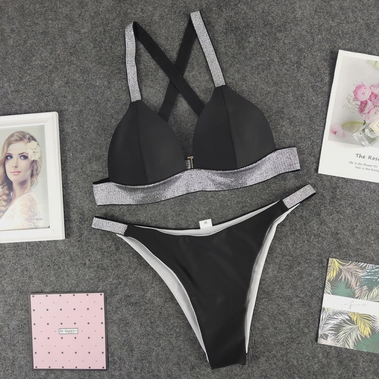 Neon Green Black Thong Bikini Swimsuit Women Swimwear Push Up Halter Set Strap Bather Bathing Suit Beach Wear Female 210520