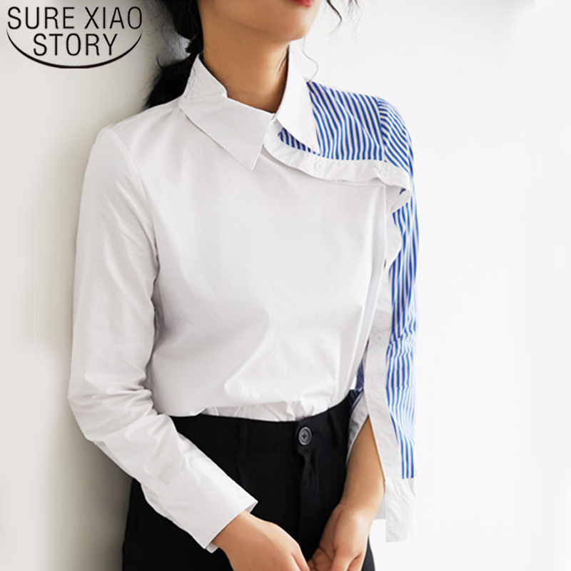 Casual Fashion Long Sleeve Cotton Slim Women Tops Shirts Clothing Turn-down Collar Blouses 6050 50 210510