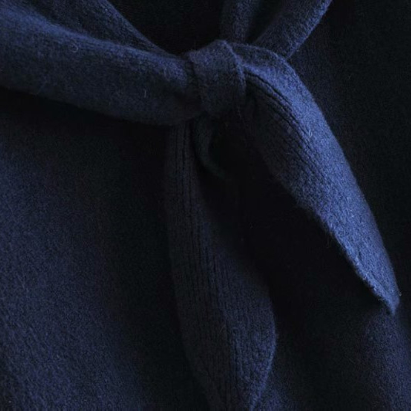 Casual Woman Loose Navy Blue Bow Sweater Fashion Ladies Autumn Soft Long Sleeve Knitwear Female Oversize Knitted Tops 210515