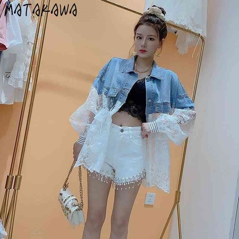 Korean Coats Women Sunscreen Women's Jean Jacket Spring Summer Thin Denim Stitching Coat Embroidery Lace Loose Casual Jacket 210513