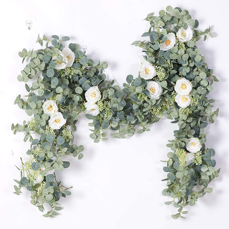 6.2FT Artificial Plant Flowers Eucalyptus Garland With White Roses Greenery Leaves For Wedding Backdrop Party Wall Table Decor, As show
6.2FT Artificial Plant Flowers Eucalyptus Garland With White Roses Greenery Leaves For Wedding Backdrop Party Wall Table Decor, As show