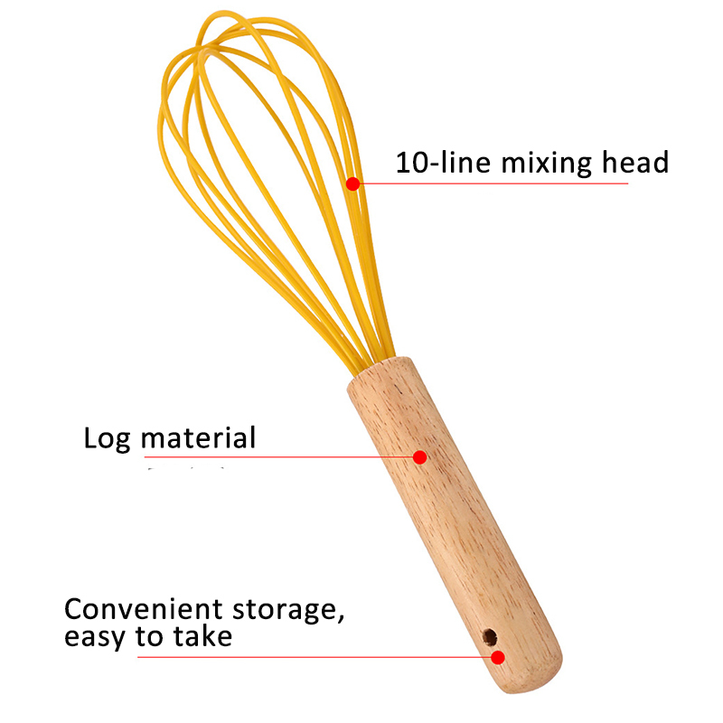 Manual Eggholder Egg Beater Kitchen Gadgets Nature Color Wooden/Silicone Strainer Tool Multifunction 12/10/8Inch Cream Blender