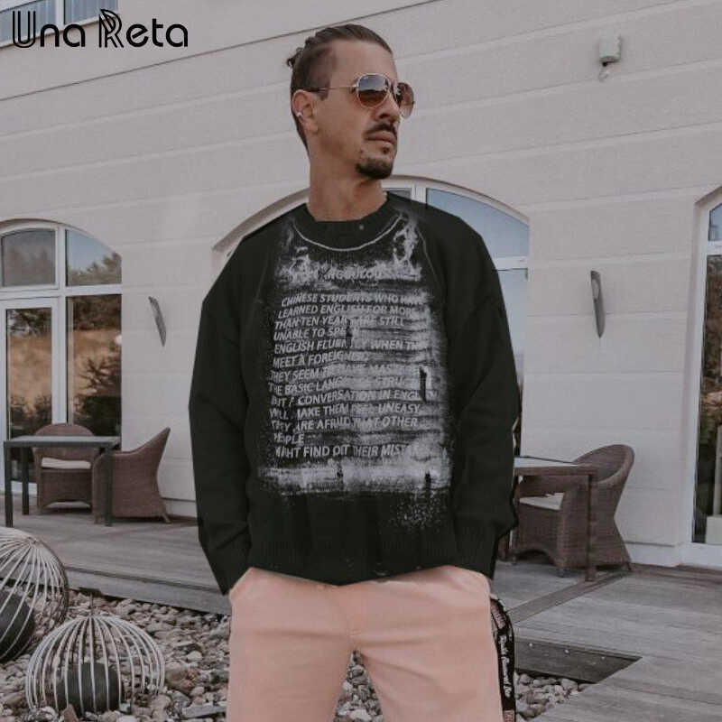 Una Reta Sweater Men Print Streetwear Men Clothes Long Sleeve Pullover Men Pull Homme Loose Hole Couple Sweater 211008