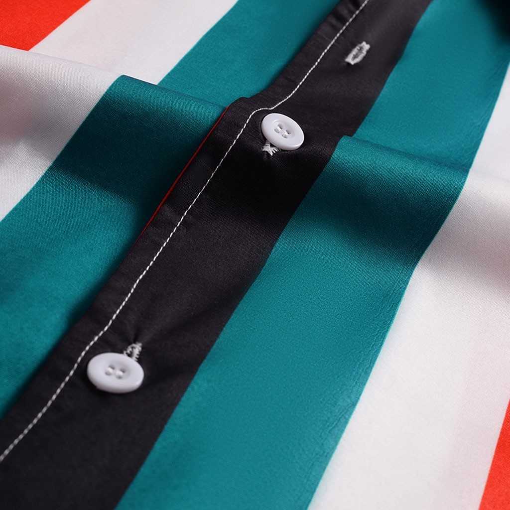 Men's Vertical Stripe Summer Short Sleeve Loose Buttons Hawaiian Casual Shirt Good Quality Men Shirts Loose Plus Size Tops 210527