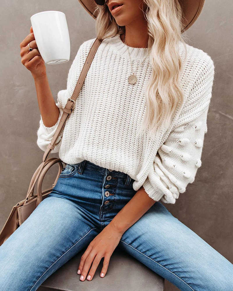 Fitshinling Bohemian Sweaters For Women Fashion Lantern Sleeve Vintage Pullovers Knitwear Holiday Slim Jumper Sweater Female 210914