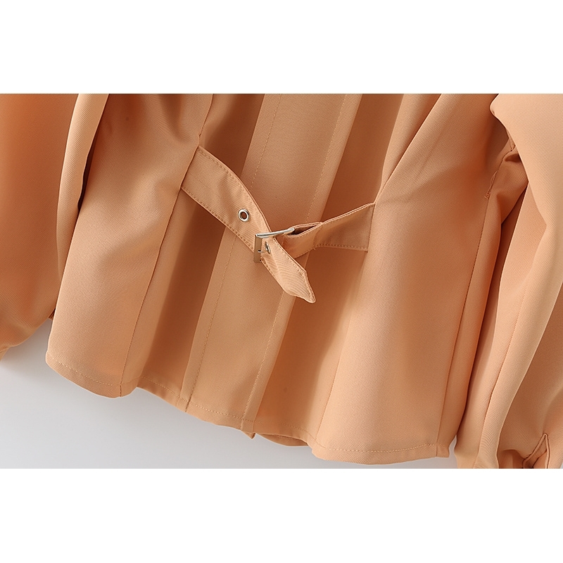 Elegant Women Solid Pink Shirts Fashion Ladies Necktie Pleated Tops Streetwear Female Chic Button Loose Blouses 210430