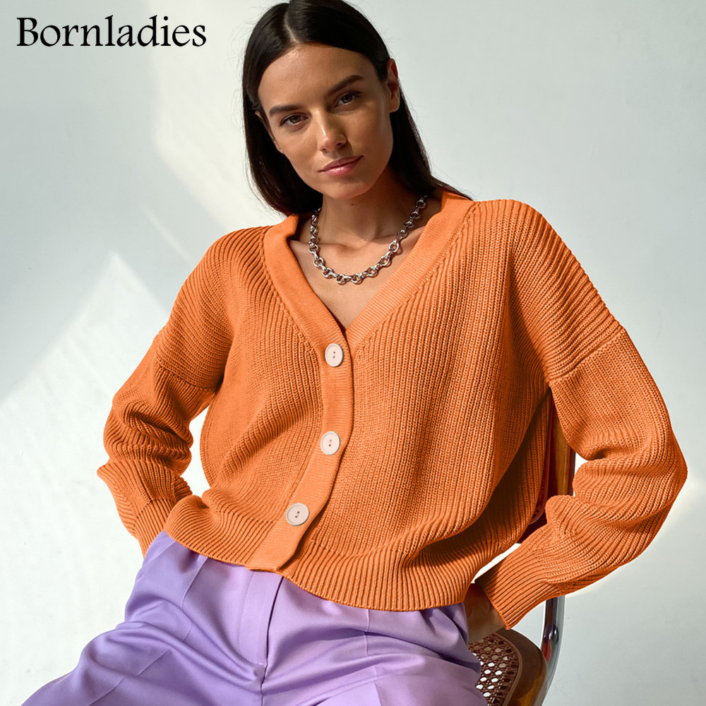bornladies casual v-neck knitted loose cardigan women buttons lantern sleeve sweaters female basic white autumn winter, Black 
bornladies casual v-neck knitted loose cardigan women buttons lantern sleeve sweaters female basic white autumn winter, Black