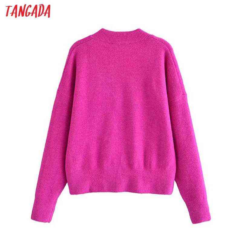 Tangada Women Warm Thick pink Oversized Knitted Sweater Jumper Long Sleeve Female Pullovers 3H285 211109