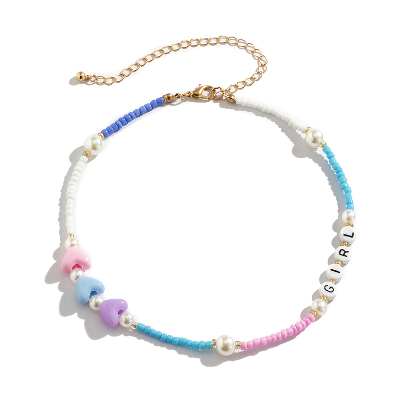 fashion design Beaded Necklaces acrylic round letter necklace colorful seed bead Heart-shaped pearl single clavicle chain multi-element bohemian neck jewelry
fashion design Beaded Necklaces acrylic round letter necklace colorful seed bead Heart-shaped pearl single clavicle chain multi-element bohemian neck jewelry