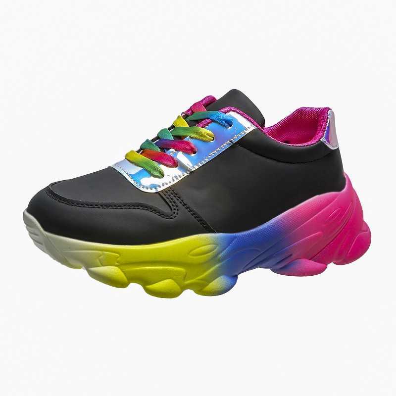 Muffin Flat Bottom Fashion Lace-up Rainbow Sole Thick Bottom White Shoes Women's Summer Thin Sneakers Women's Casual Shoes 2021 Y0907