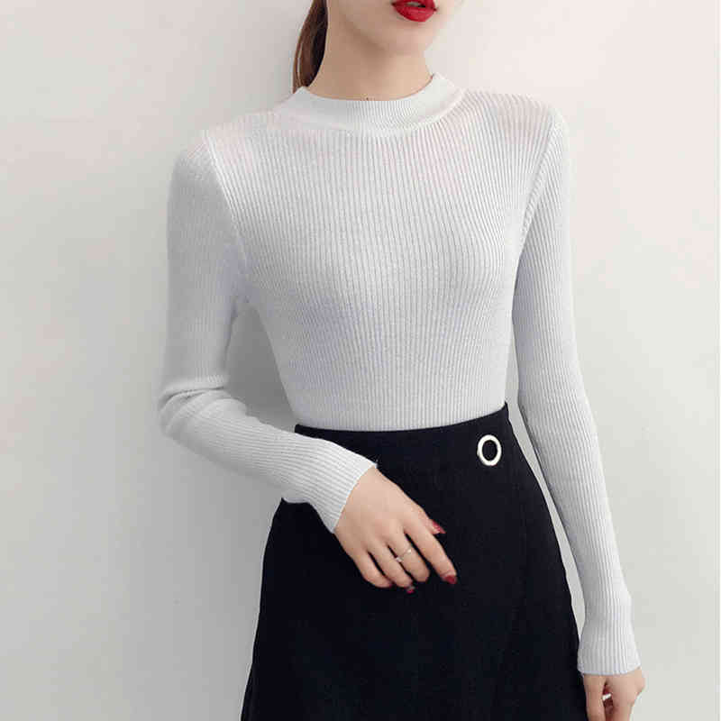 Spring Winter Long Sleeve Sweater Women Shiny Pullover Basic Femme Turtleneck Korean Style Knit Tops 5042 210510